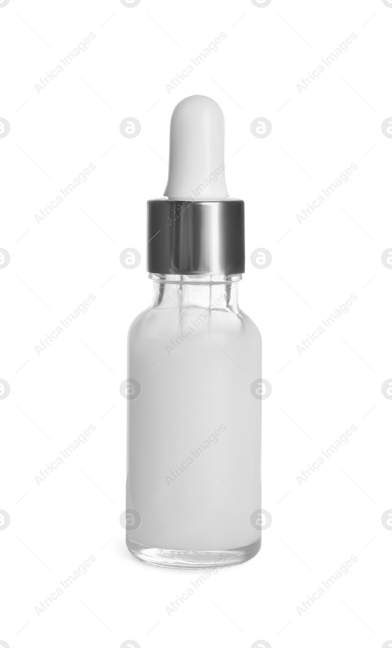 Photo of One bottle of cosmetic serum isolated on white