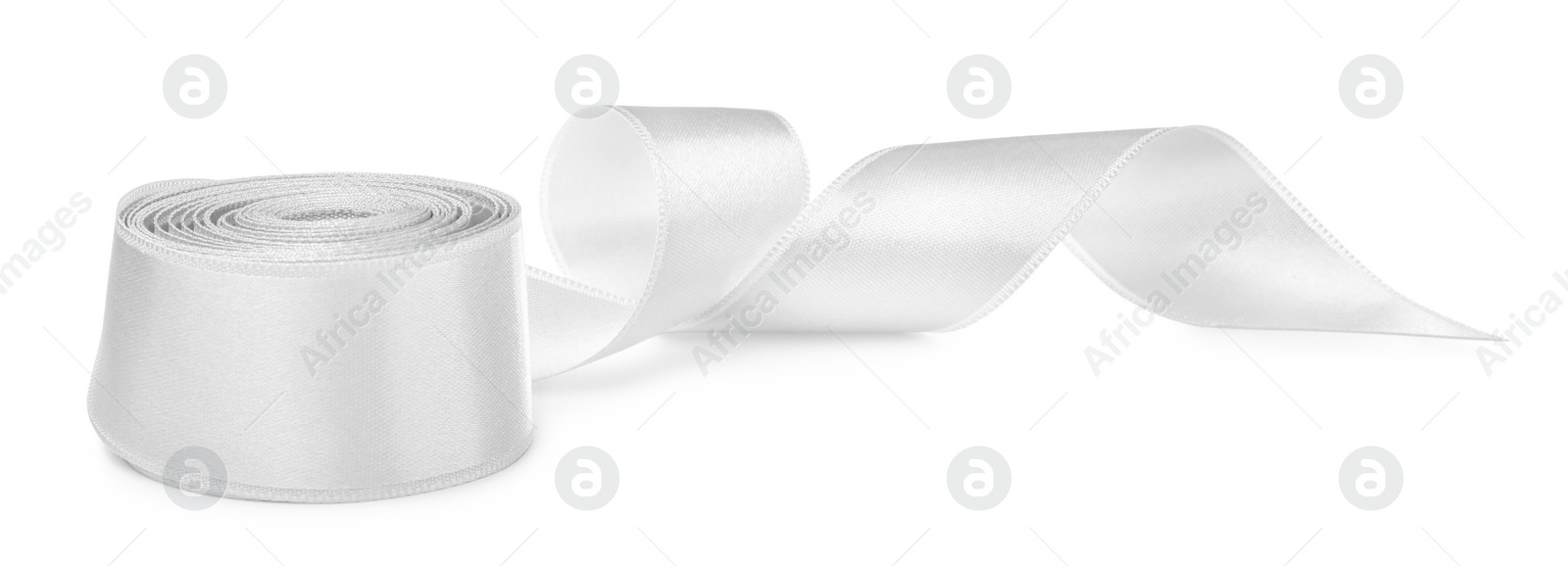 Image of One white satin ribbon isolated on white