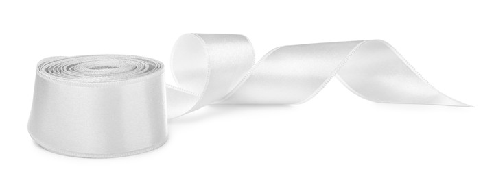 One white satin ribbon isolated on white