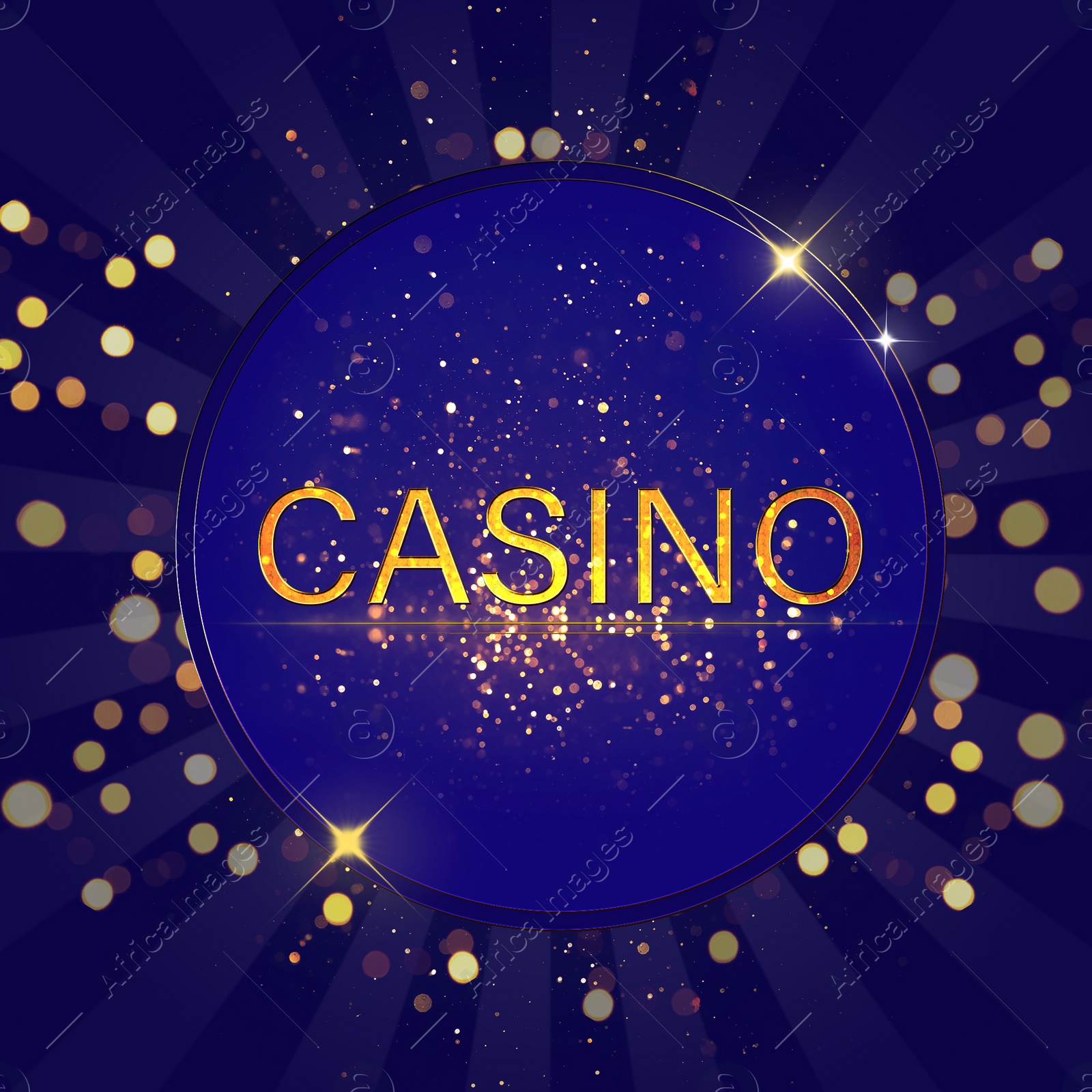 Illustration of Word Casino on blue background. Bokeh effect