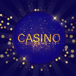 Illustration of Word Casino on blue background. Bokeh effect