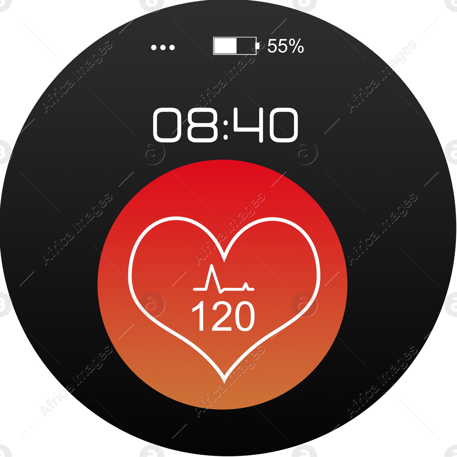 Illustration of Smart watch displaying heart rate in health monitor app