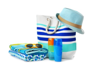 Composition with beach objects on white background