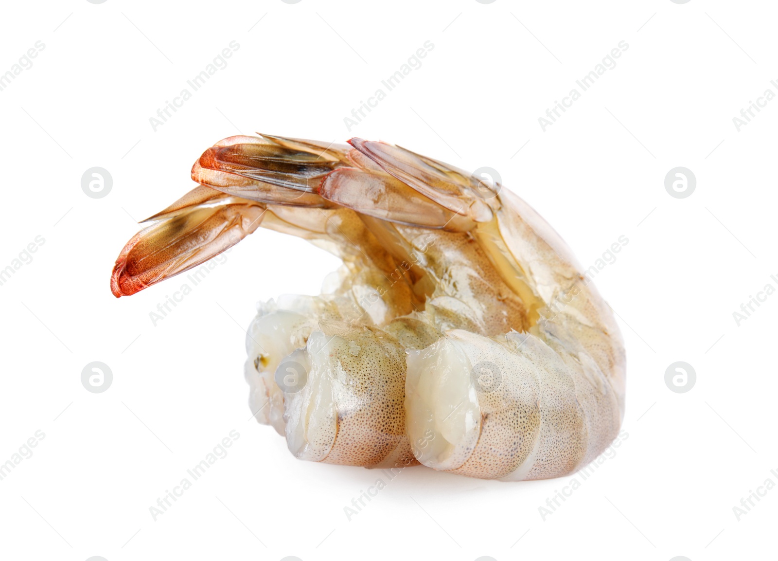 Photo of Fresh raw shrimps isolated on white. Healthy seafood