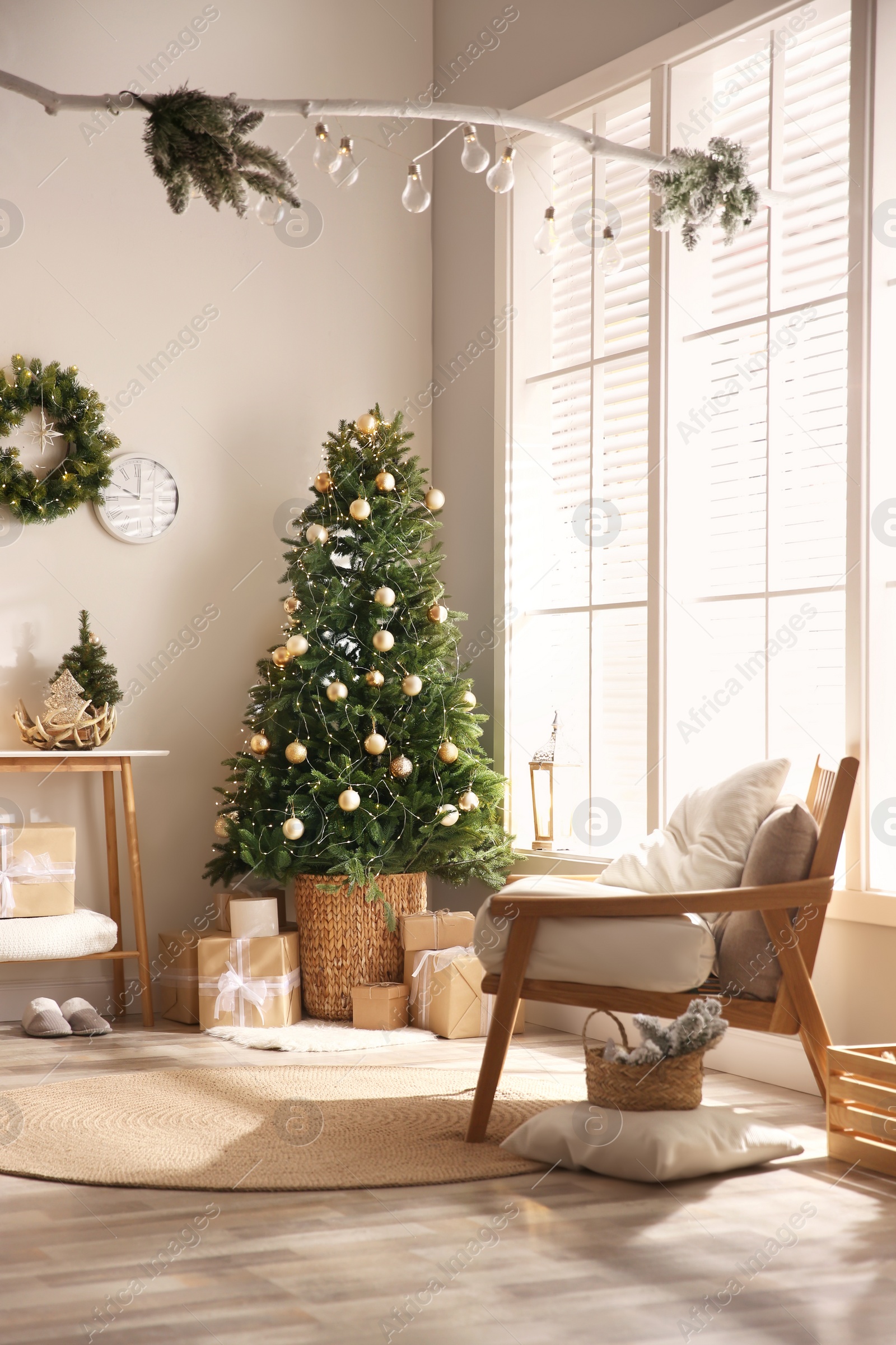 Photo of Beautiful living room interior decorated for Christmas