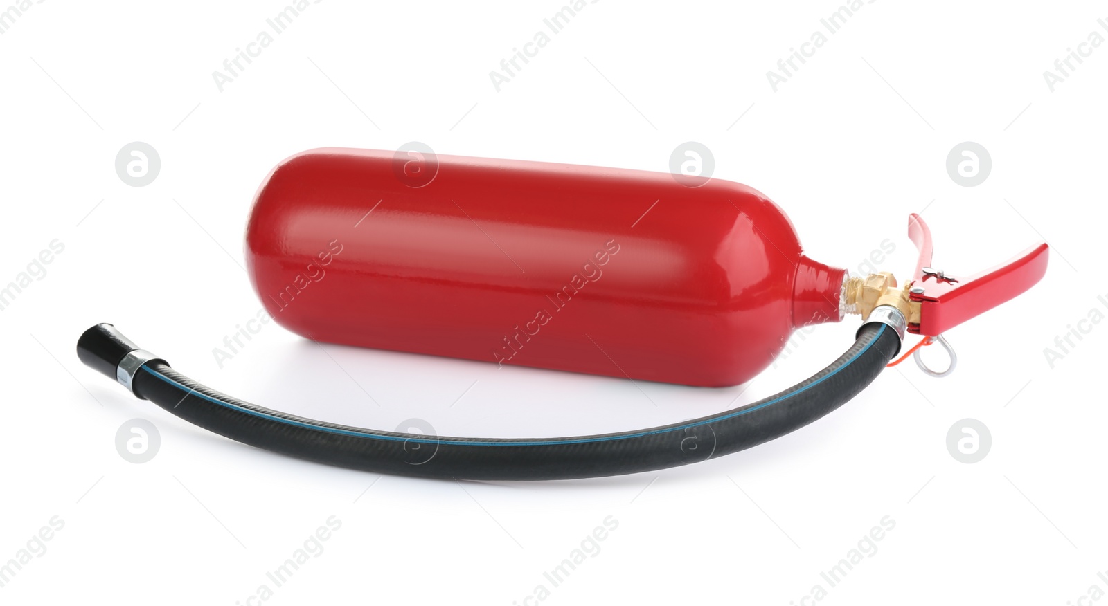 Photo of Fire extinguisher on white background. Safety equipment