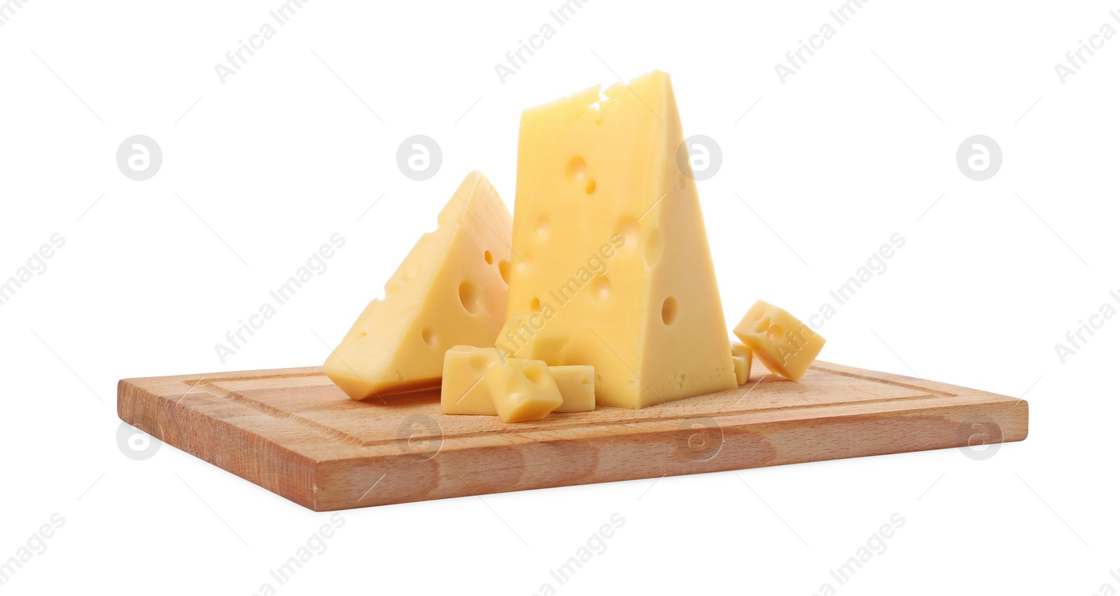 Photo of Cut fresh delicious cheese isolated on white