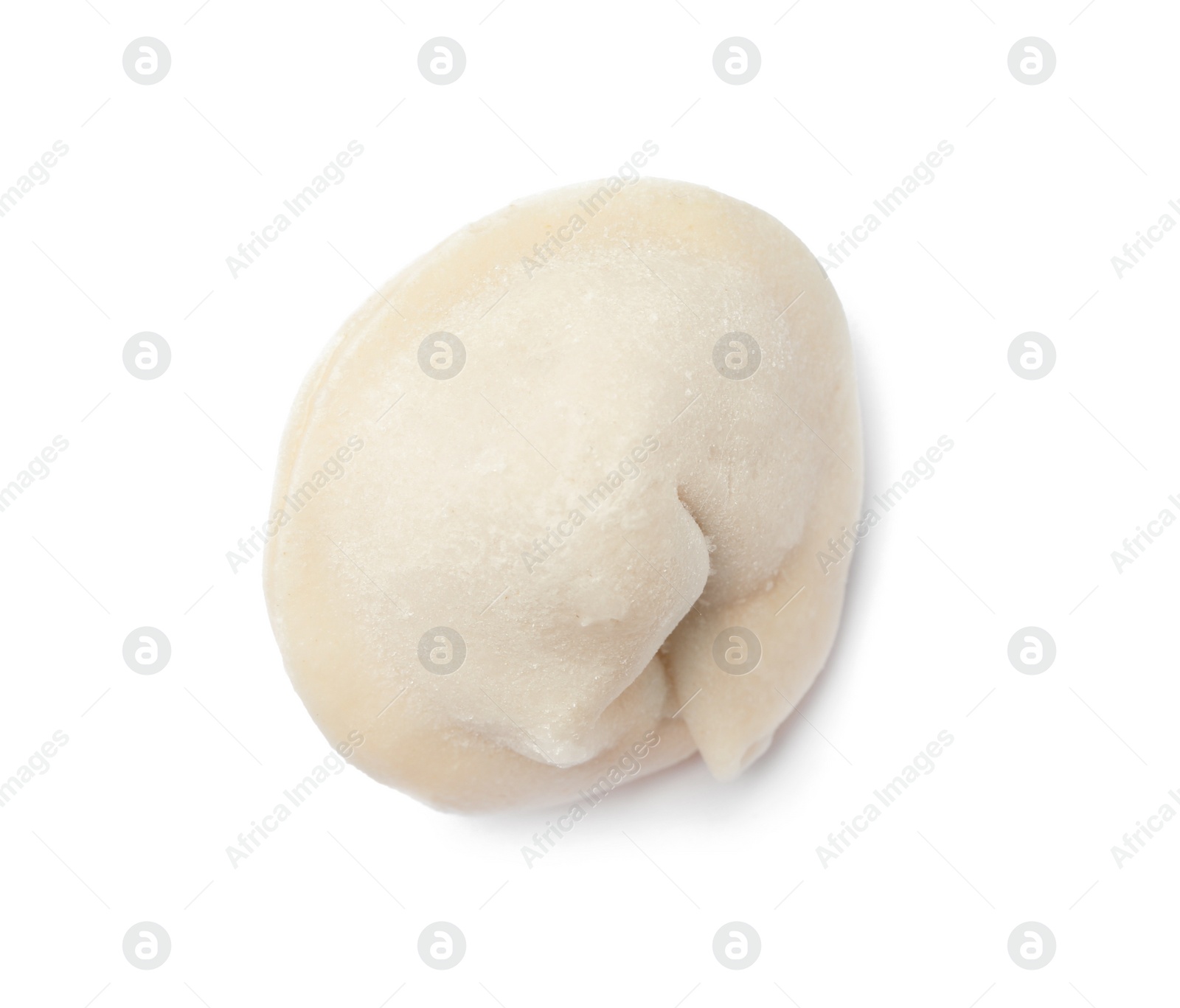 Photo of Frozen raw dumpling on white background. Traditional dish