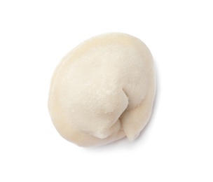 Frozen raw dumpling on white background. Traditional dish