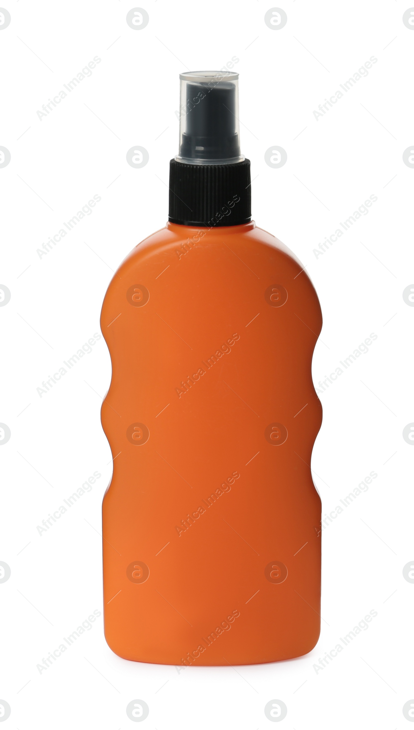 Photo of Orange plastic bottle of cosmetic product isolated on white