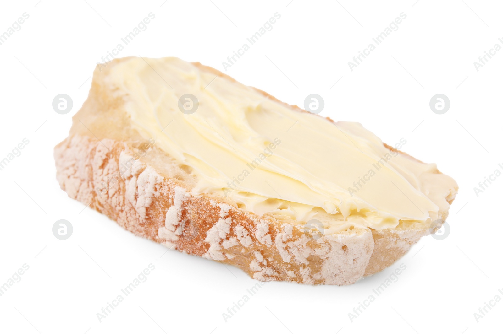 Photo of Slice of tasty bread with butter isolated on white