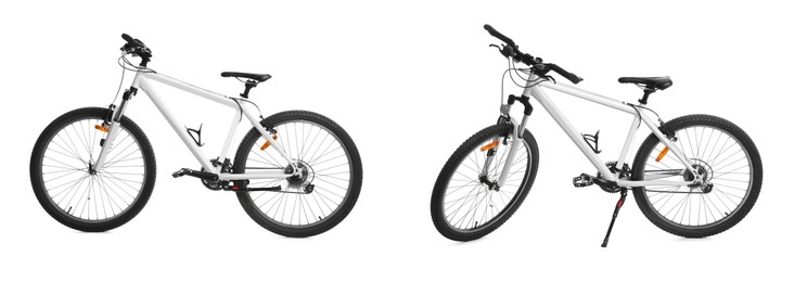 Bicycle on white background, views from different sides. Banner collage design
