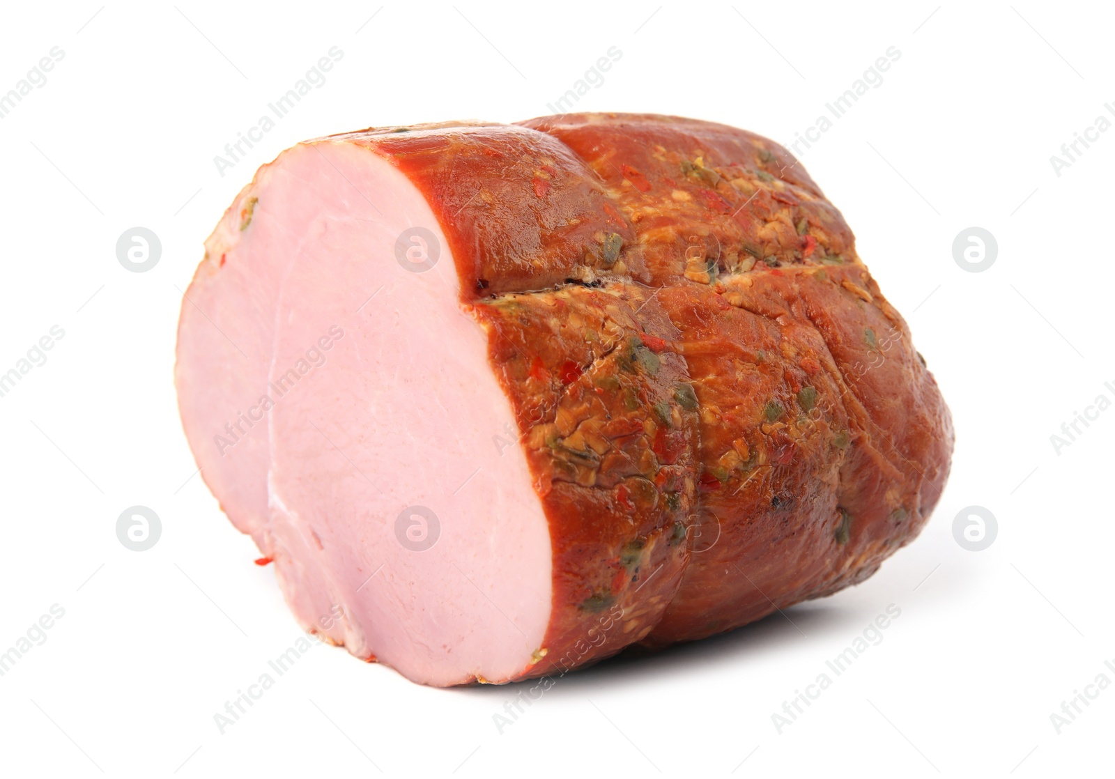 Photo of Smoked homemade delicious ham on white background