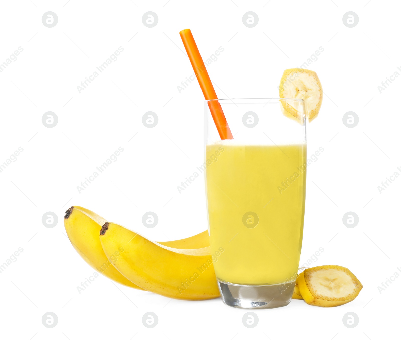 Photo of Glass with delicious detox smoothie on white background