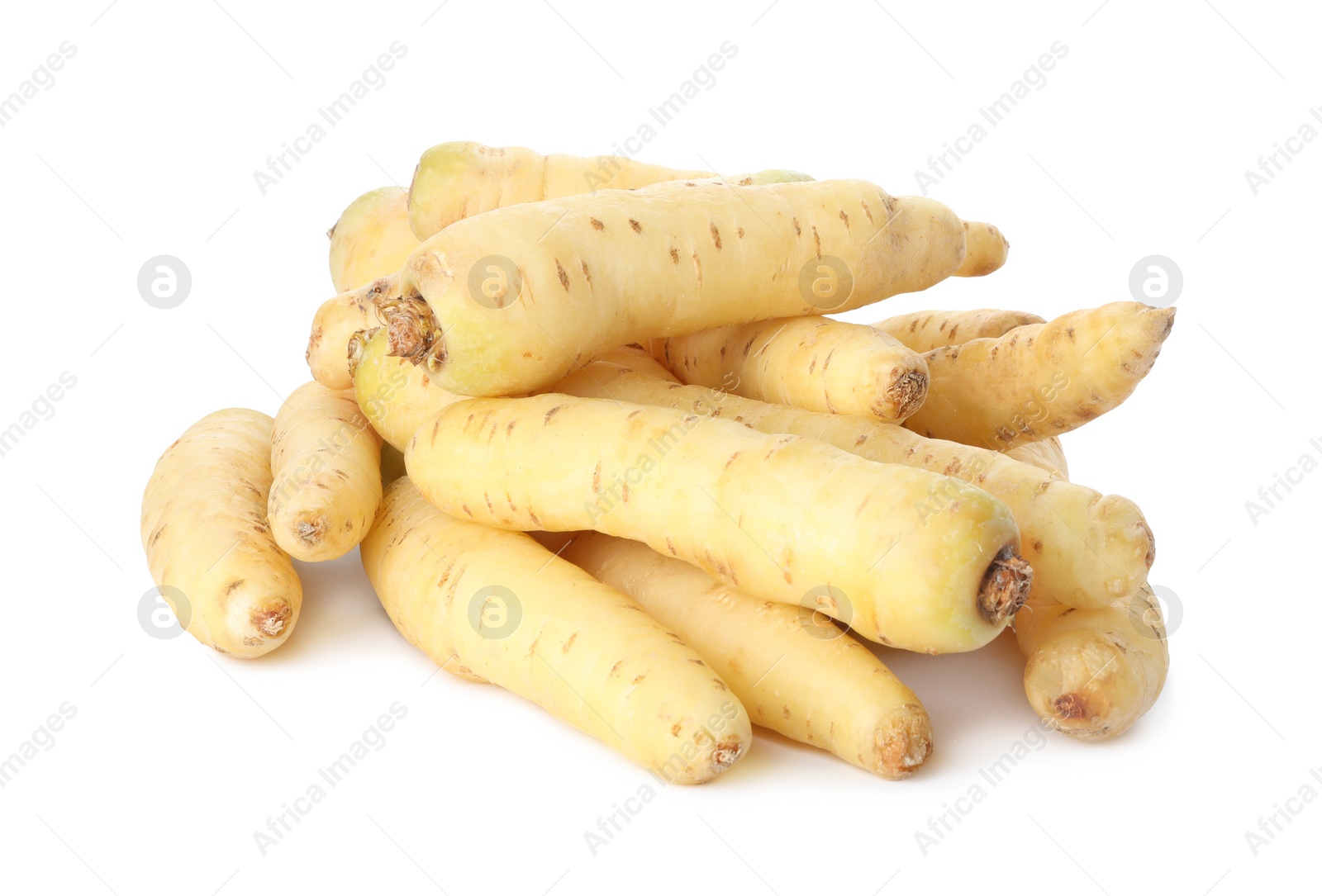 Photo of Whole fresh raw carrots isolated on white