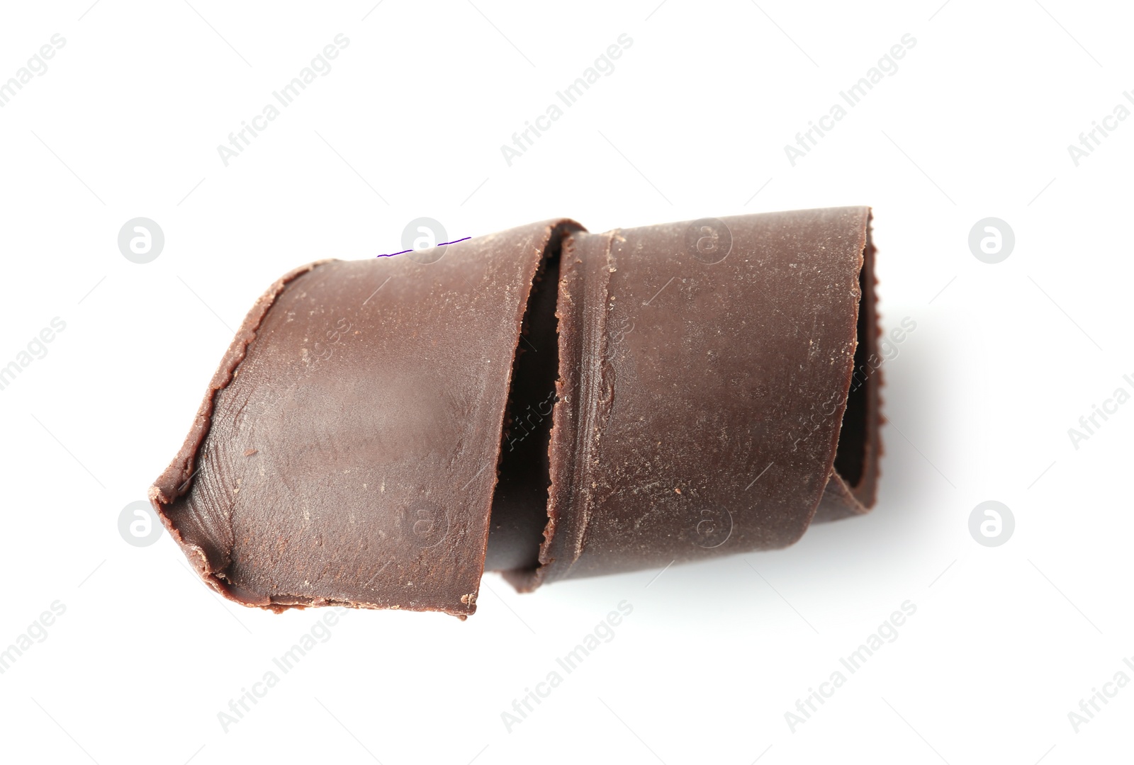 Photo of Yummy chocolate curl for decor on white background