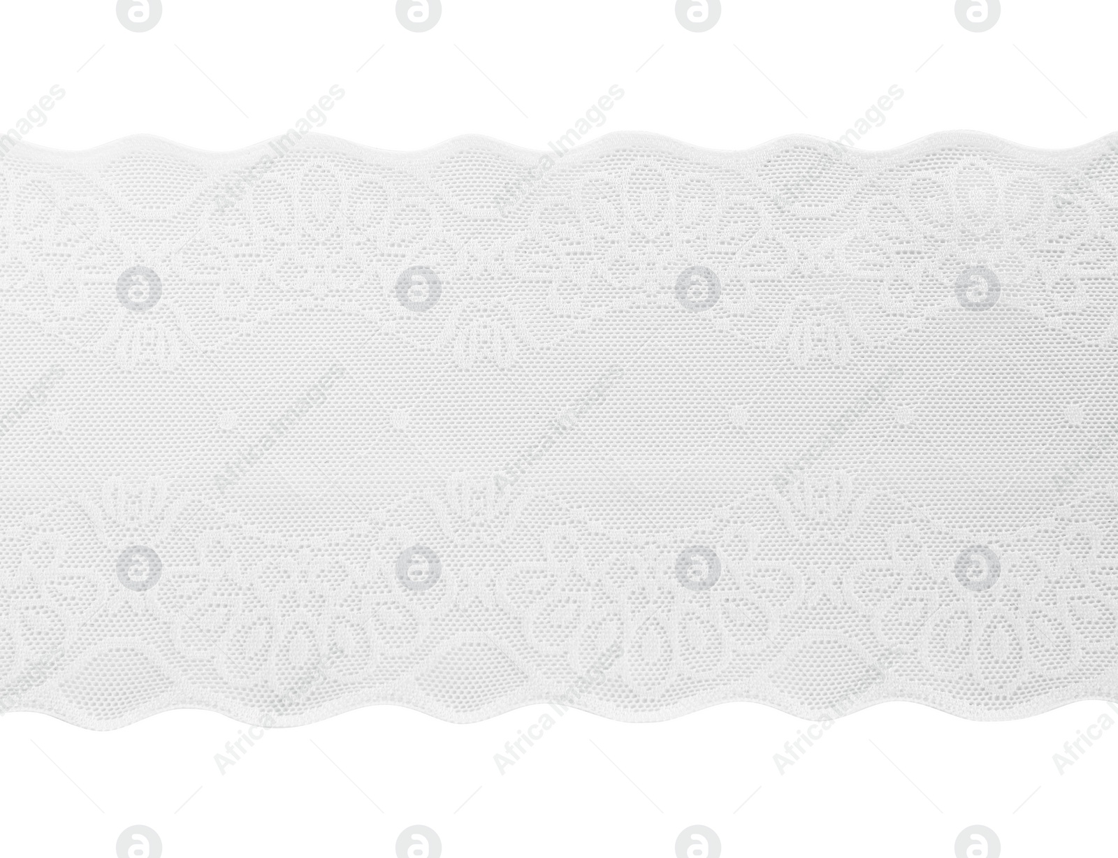 Photo of Beautiful lace isolated on white, top view