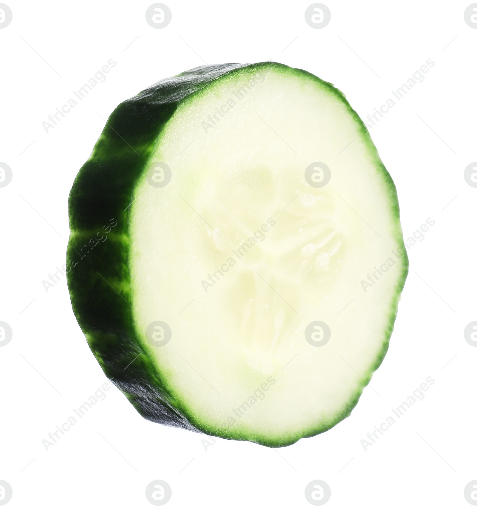 Photo of Slice of fresh cucumber isolated on white