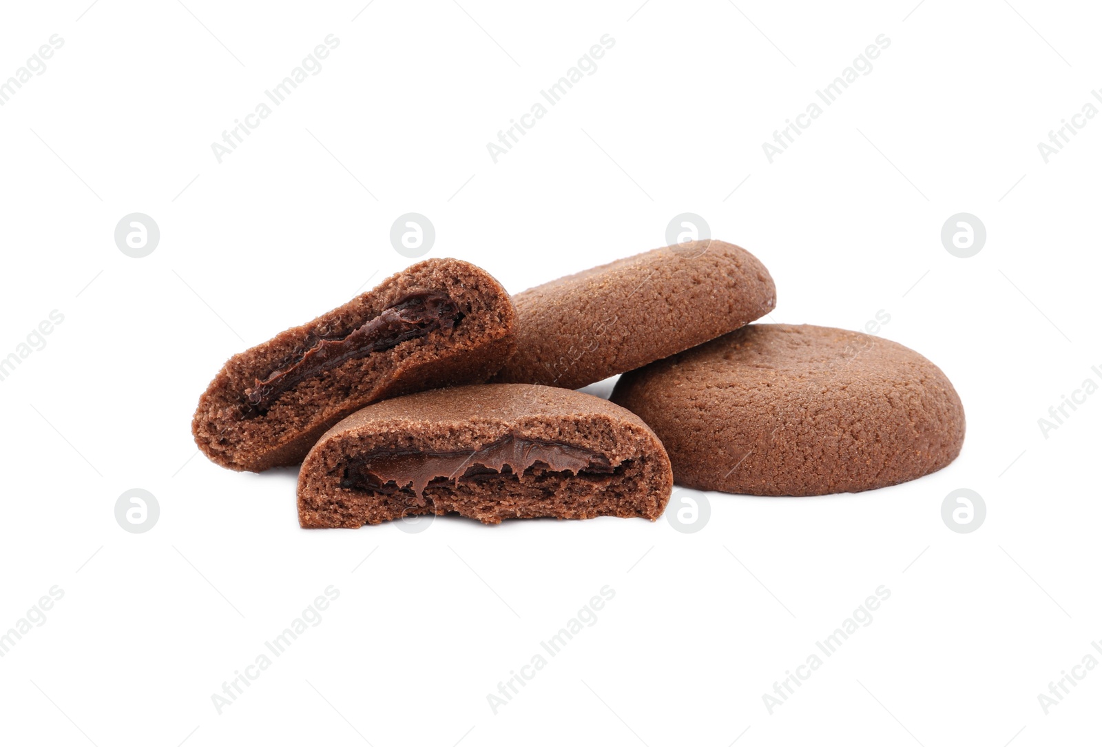 Photo of Tasty homemade chocolate cookies on white background