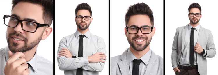 Image of Man in glasses on white background, collection of photos