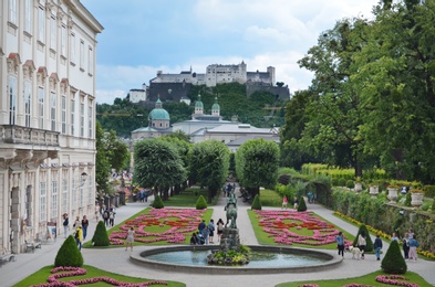 Photo of SALZBURG, AUSTRIA - JUNE 22, 2018: Picturesque view of Mirabell garden with Pegasus sculpture