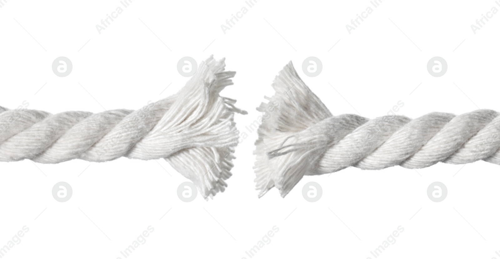 Photo of Torn hemp rope isolated on white. Natural material