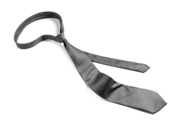 One grey necktie isolated on white, above view