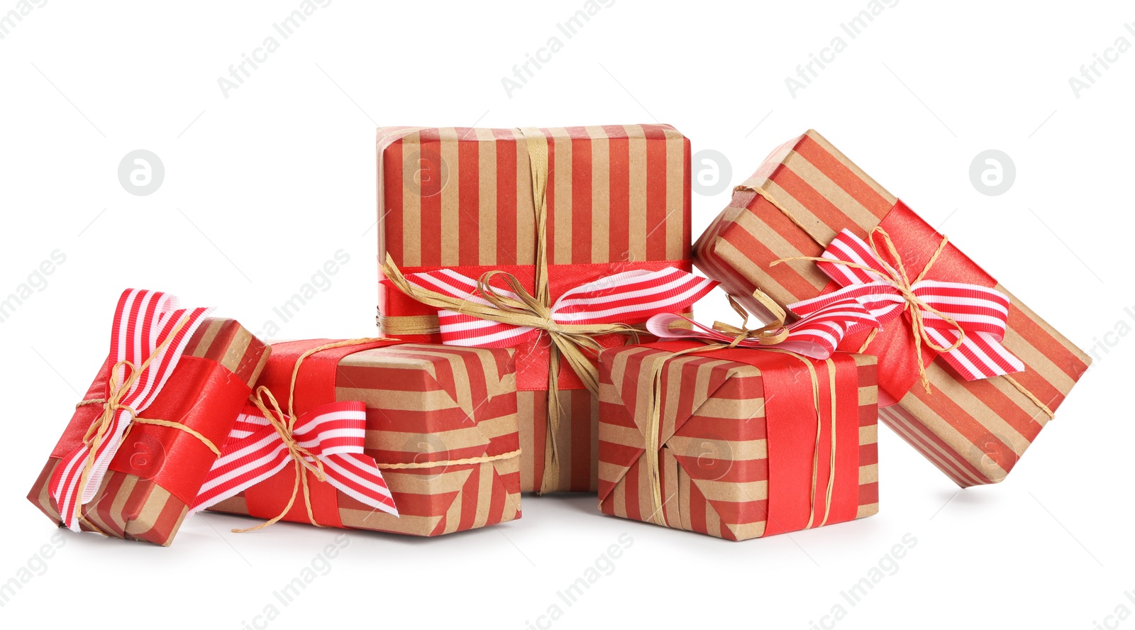 Photo of Set of Christmas gifts on white background