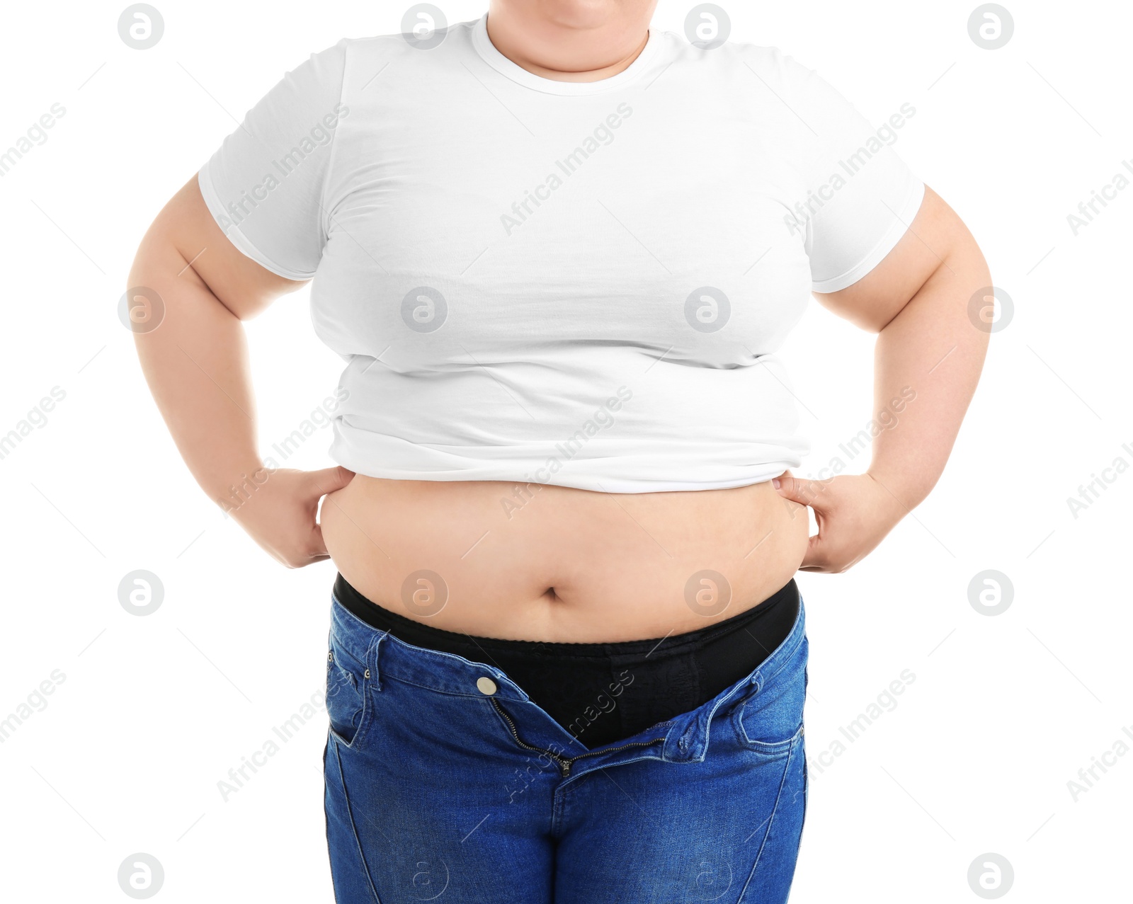 Photo of Overweight woman on white background