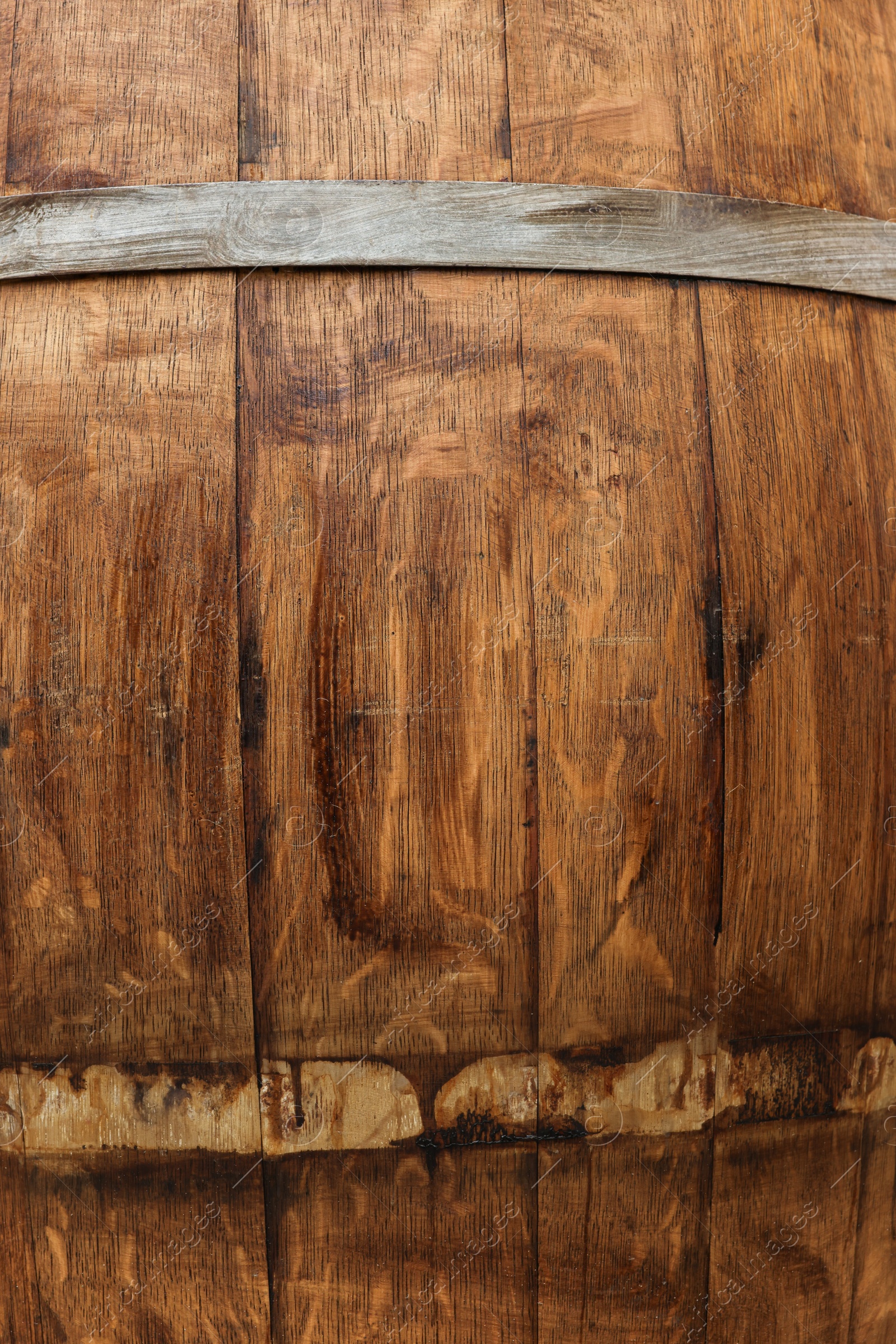 Photo of Traditional wooden barrel as background, closeup. Wine making