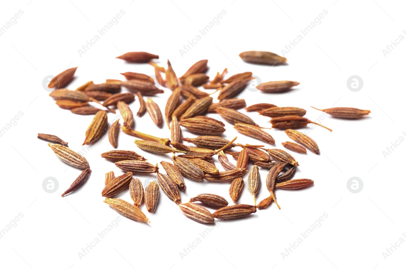 Photo of Heap of aromatic caraway (Persian cumin) seeds isolated on white