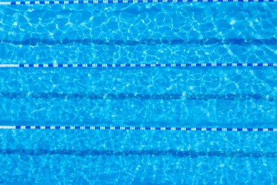 Image of Swimming pool with racing lane dividers, top view