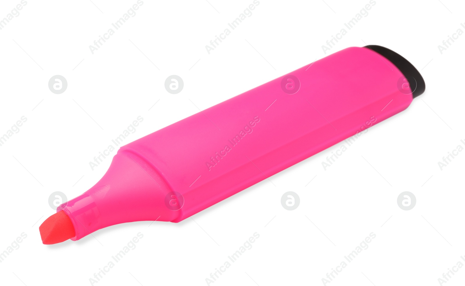 Photo of Bright pink marker isolated on white. Office stationery