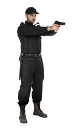 Photo of Male security guard in uniform with gun on white background