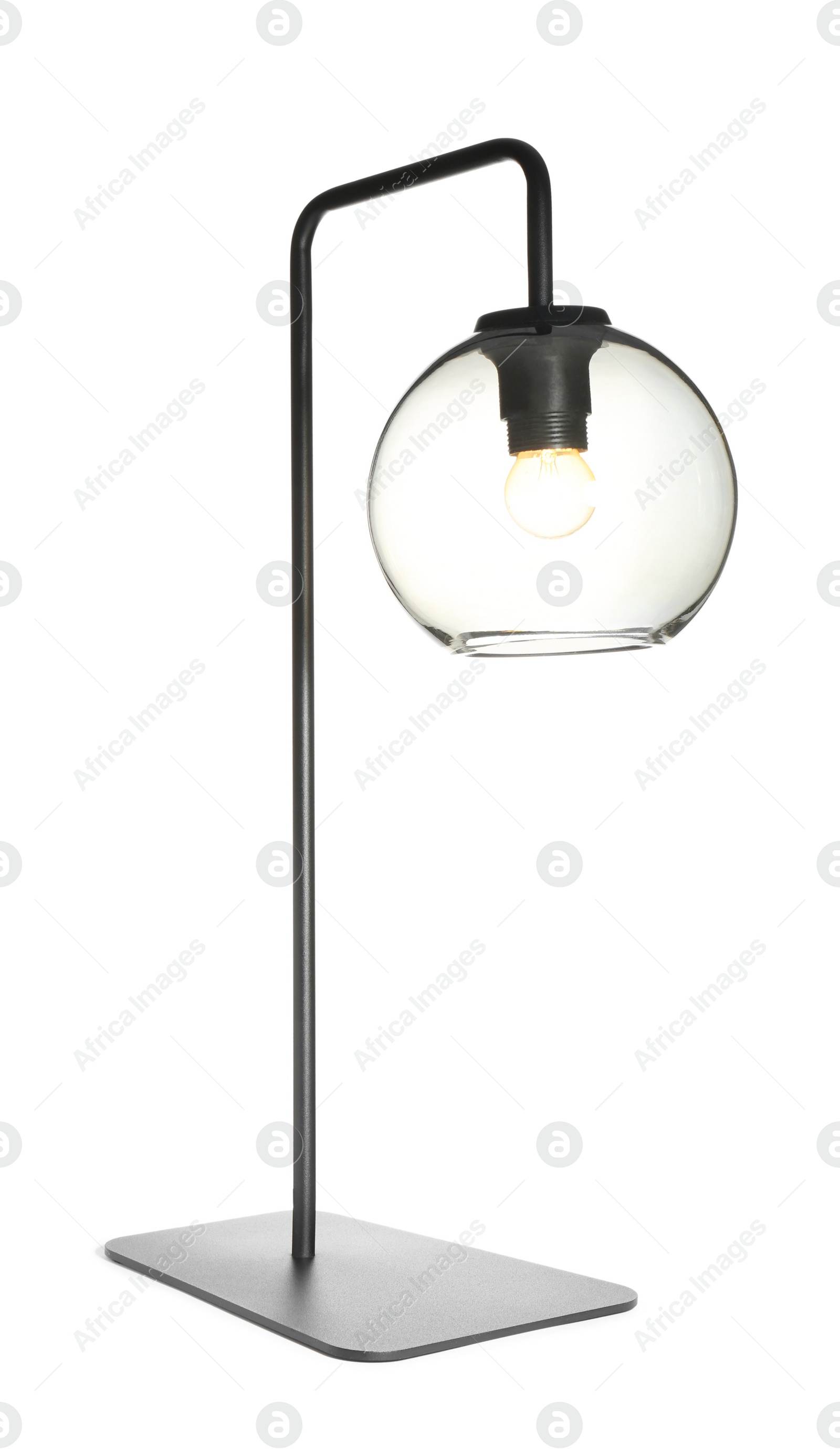 Photo of Stylish table lamp isolated on white. Modern device