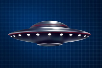 Image of UFO. Alien spaceship on empty blueprint background, illustration