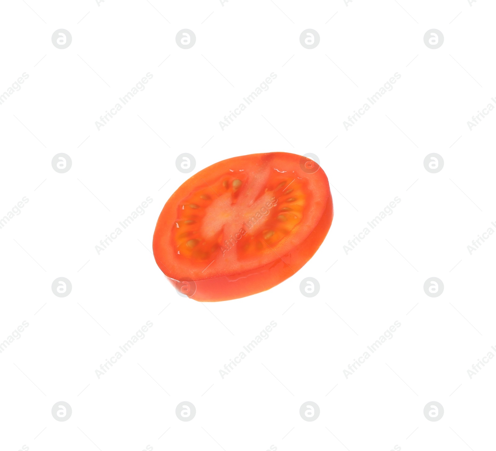 Photo of Slice of tasty raw tomato isolated on white