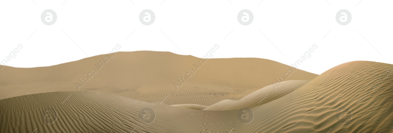 Image of Sand dunes on white background, banner design. Wild desert 
