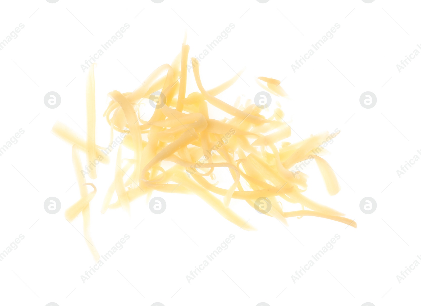 Photo of Tasty grated cheese isolated on white. Dairy product