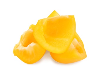 Photo of Cut yellow bell pepper isolated on white