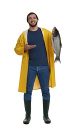 Photo of Fisherman with caught fish isolated on white