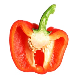 Half of ripe red bell pepper on white background