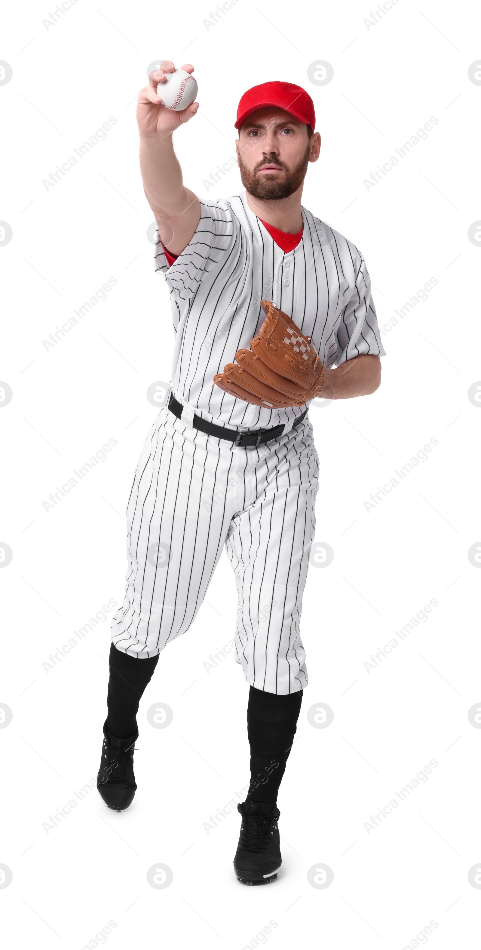 Photo of Baseball player throwing ball on white background