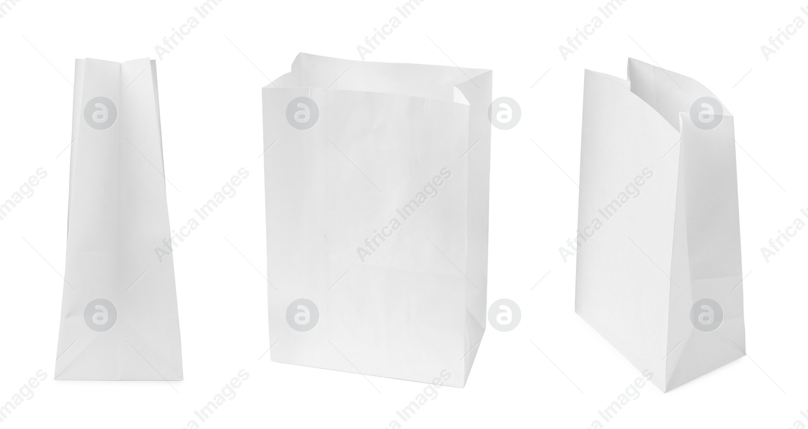 Image of Set with paper bags on white background. Banner design