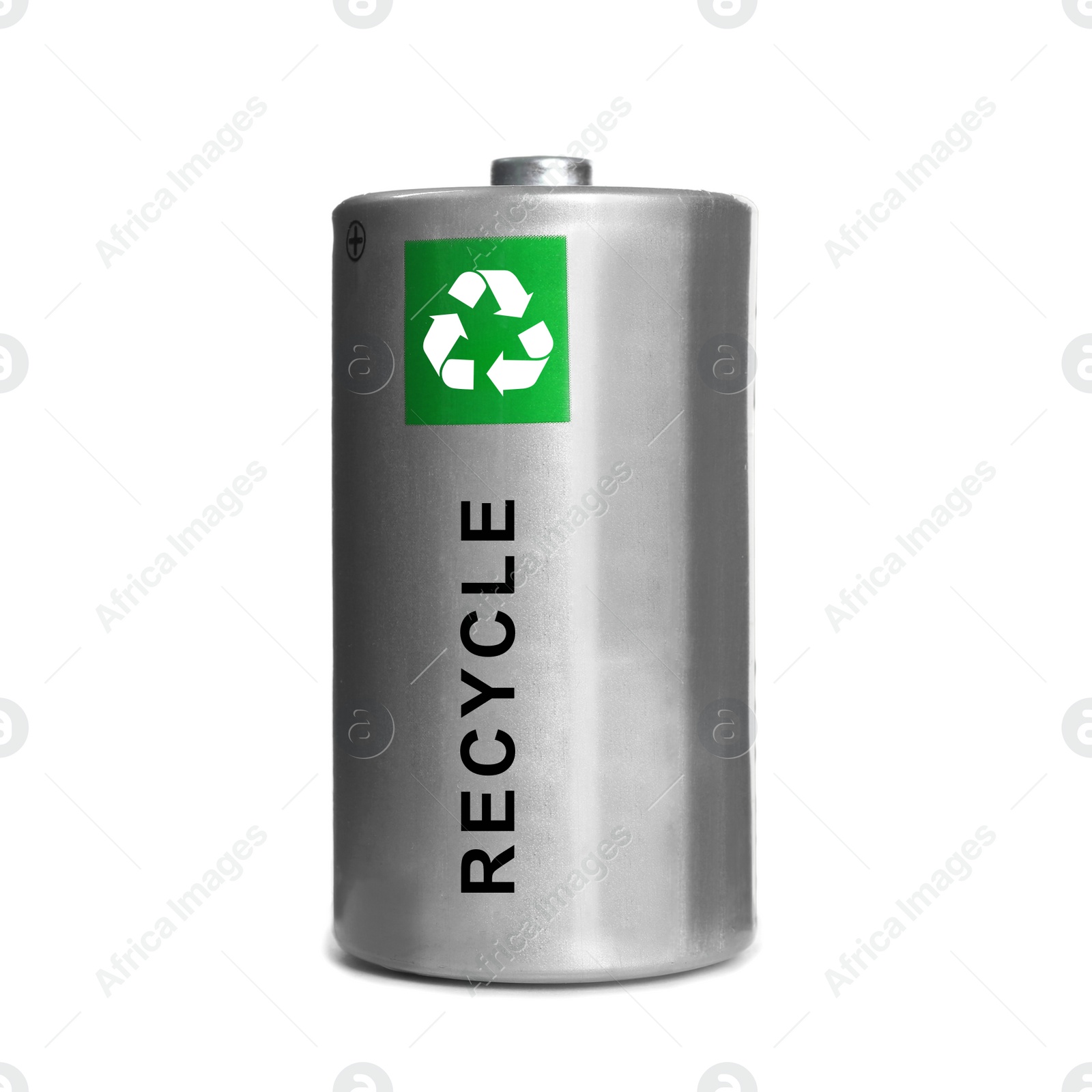 Image of Battery with recycle symbol isolated on white