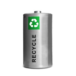 Battery with recycle symbol isolated on white