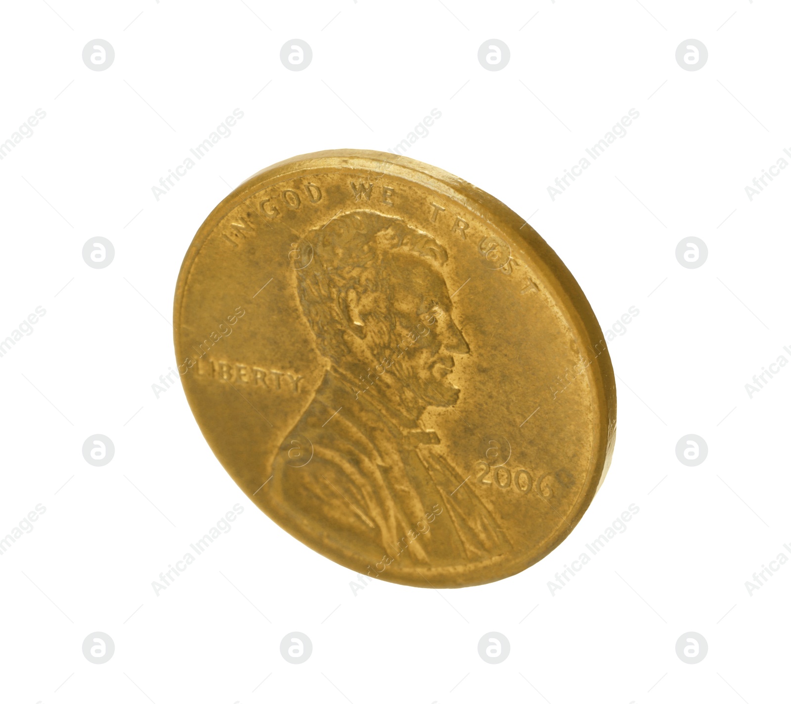Photo of American one cent coin isolated on white
