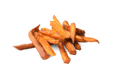 Photo of Delicious sweet potato fries on white background