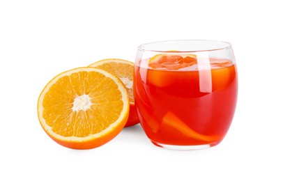 Aperol spritz cocktail and orange slices in glass isolated on white
