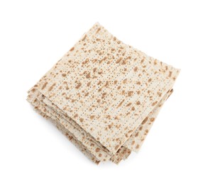 Passover matzos isolated on white, top view. Pesach celebration